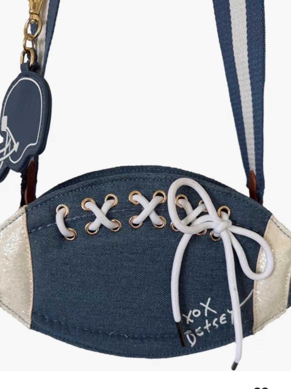 Betsey Johnson Navy Football Lace Crossbody Bag with White Accents